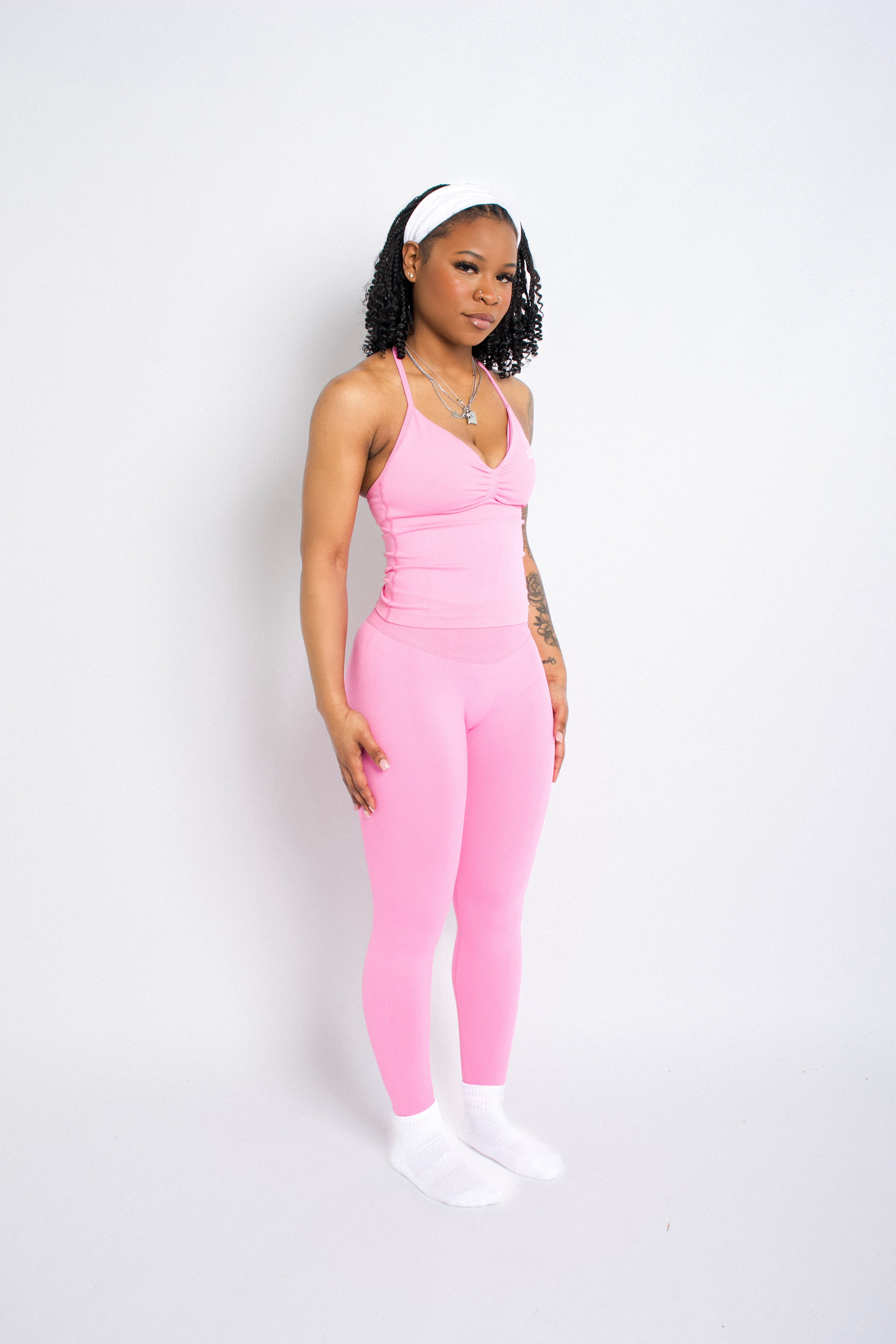 Form Pink set- Form fitting leggings logo free + Halter top